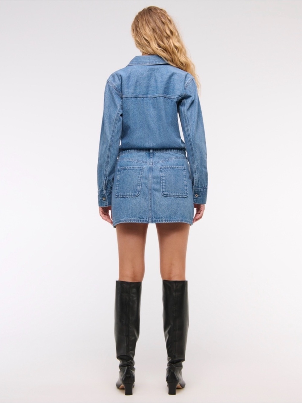 Abercrombie & Fitch Long Sleeve Blue Denim Shirt Dress Size Large Tall - Picture 2 of 9